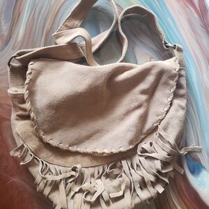 Steve Madden Beige Suede Fringe Shoulder Bag